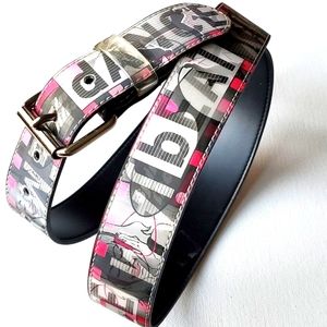 Holographic Club Dance Pink Black White Belt Silvertone Buckle Size …